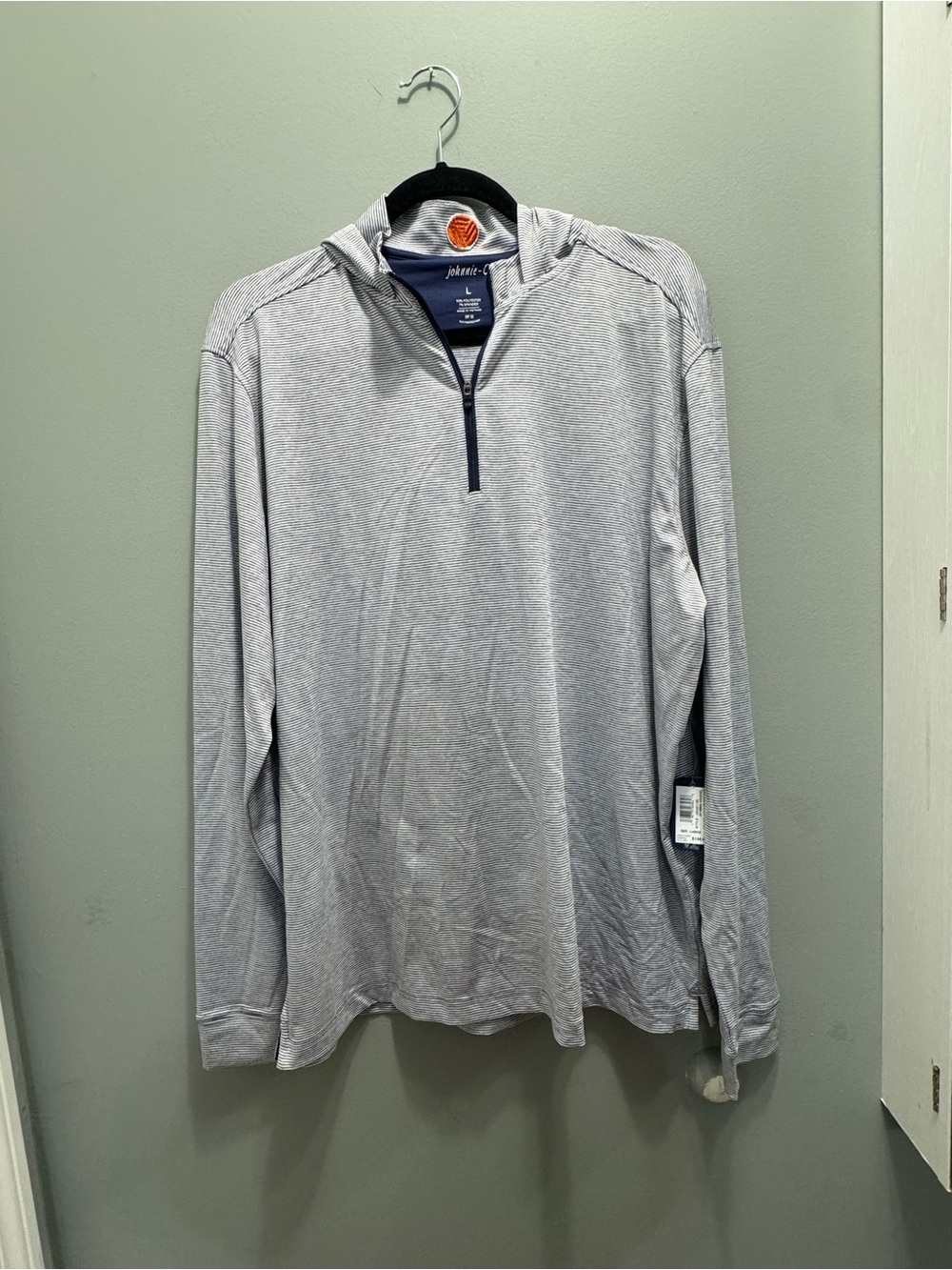johnnie-O Navy and Light Gray Striped Quarter-Zip Pullover